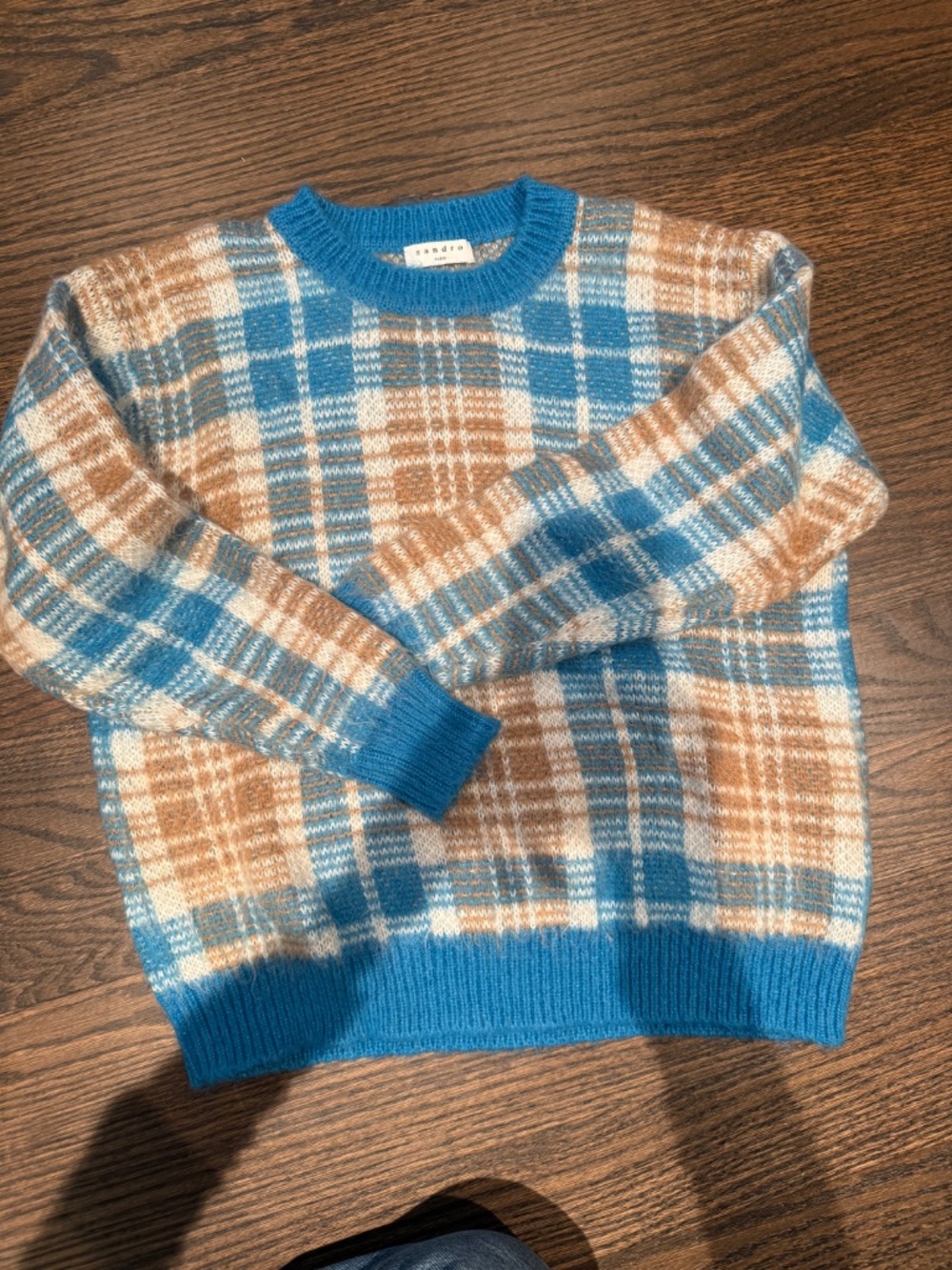 Sandro plaid sweater blue white camel - Picture 4 of 5